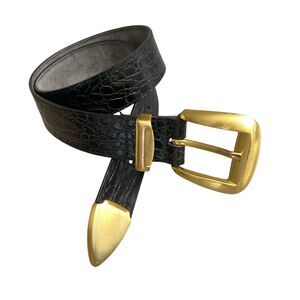 Jenny and the Boys Leather Belt Black XSmall Womens Embossed Gold Buckle 1.5in
